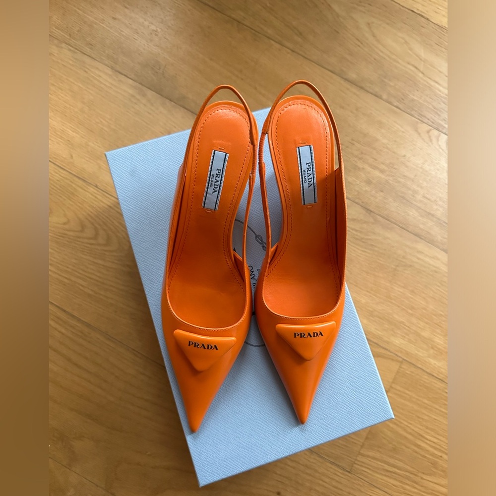 Prada Brushed Leather Pointy-Toe Slingback Pump
